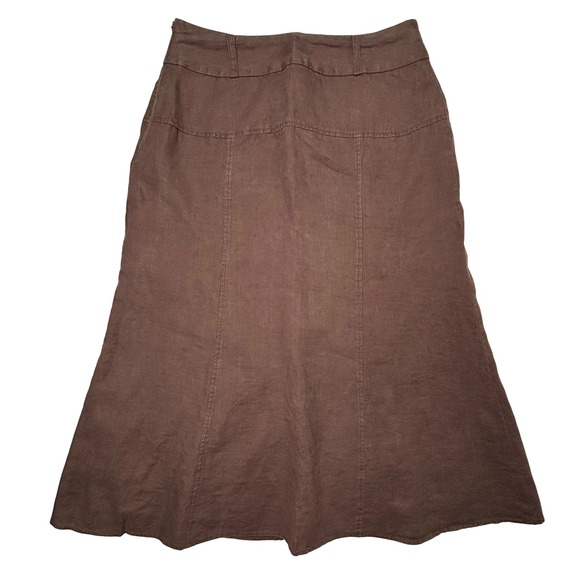 Richard Malcolm Brown Linen Blend A-Line Midi Skirt Womens 8 Western Boho‎ Flare - Picture 1 of 6